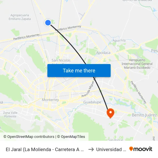 El Jaral (La Molienda - Carretera A Monclova) to Universidad Edec map