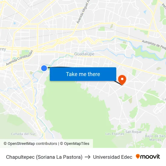 Chapultepec (Soriana La Pastora) to Universidad Edec map