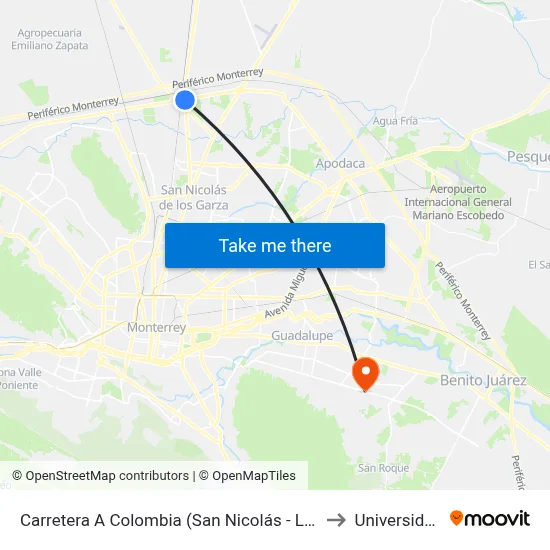 Carretera A Colombia (San Nicolás - Libramiento Noroeste) to Universidad Edec map