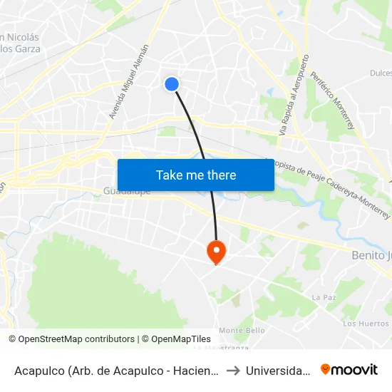 Acapulco (Arb. de Acapulco - Hacienda San Miguel) to Universidad Edec map