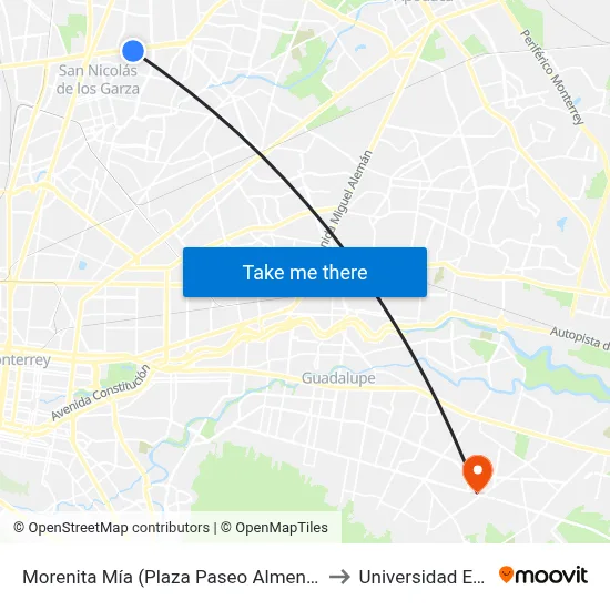 Morenita Mía (Plaza Paseo Almenares) to Universidad Edec map