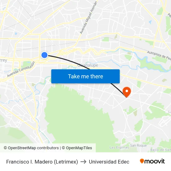 Francisco I. Madero (Letrimex) to Universidad Edec map