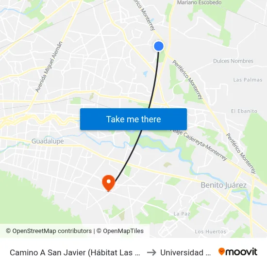 Camino A San Javier (Hábitat Las Palmas) to Universidad Edec map