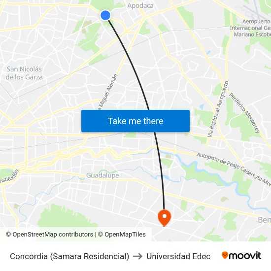 Concordia (Samara Residencial) to Universidad Edec map