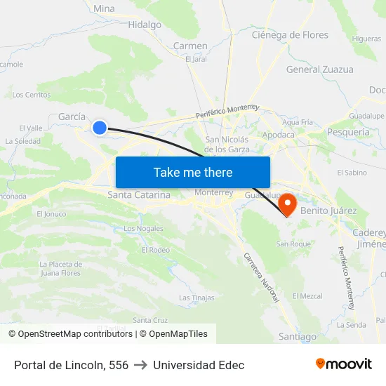 Portal de Lincoln, 556 to Universidad Edec map
