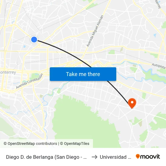Diego D. de Berlanga (San Diego - Nogalar) to Universidad Edec map