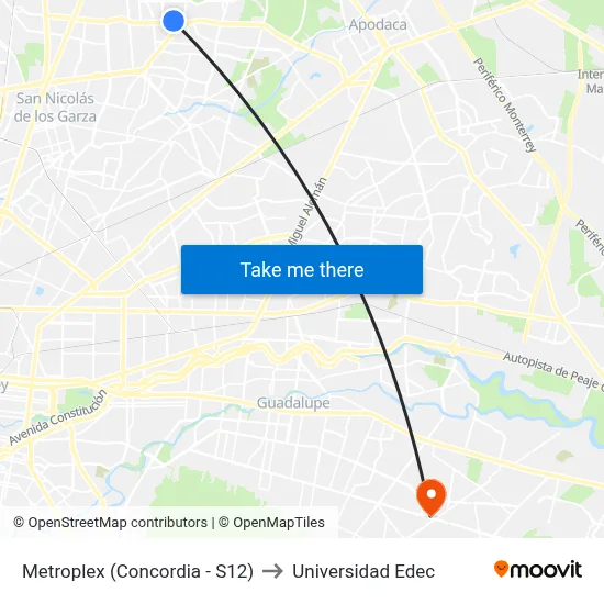 Metroplex (Concordia - S12) to Universidad Edec map