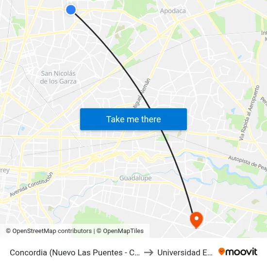 Concordia (Nuevo Las Puentes - Cobre) to Universidad Edec map