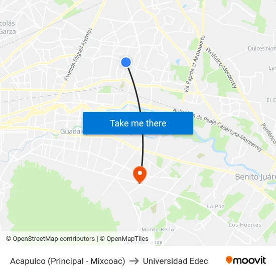 Acapulco (Principal - Mixcoac) to Universidad Edec map