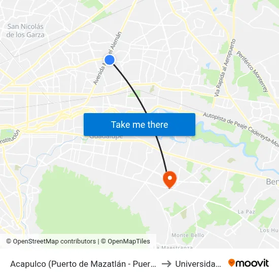 Acapulco (Puerto de Mazatlán - Puerto de Veracruz) to Universidad Edec map