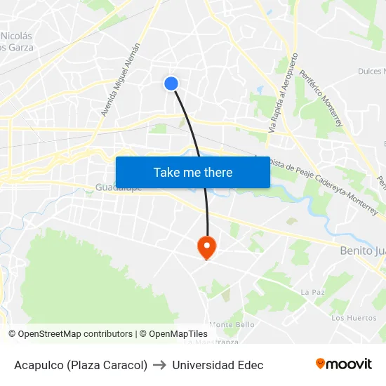 Acapulco (Plaza Caracol) to Universidad Edec map