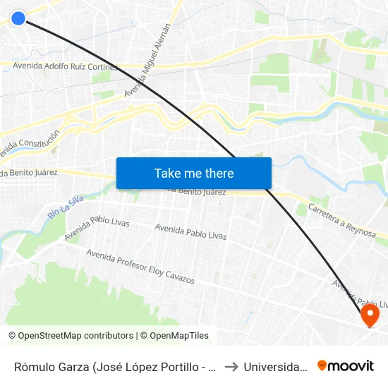 Rómulo Garza (José López Portillo - Independencia) to Universidad Edec map