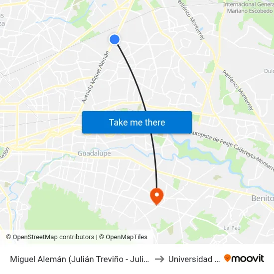 Miguel Alemán (Julián Treviño - Julián Treviño) to Universidad Edec map