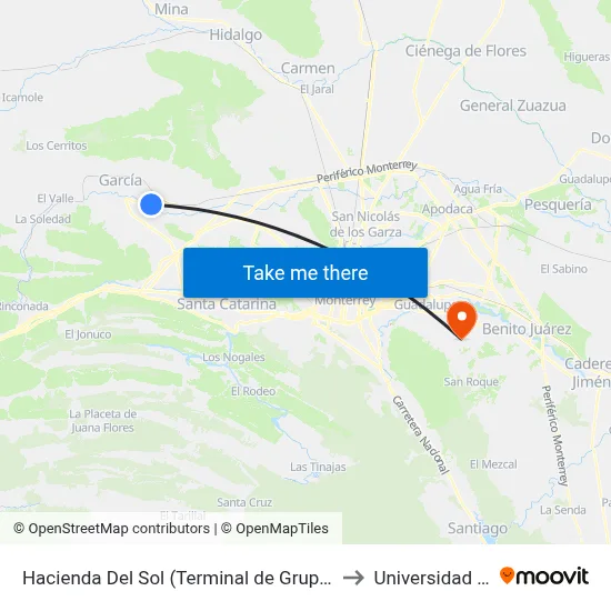 Hacienda Del Sol (Terminal de Grupo Enlaces) to Universidad Edec map