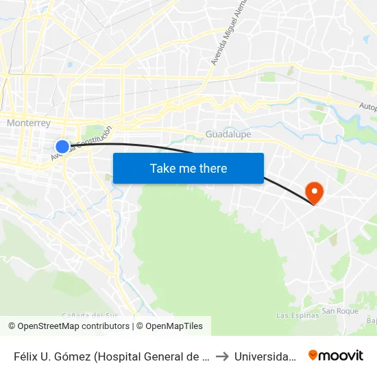 Félix U. Gómez (Hospital General de Zona  No. 33) to Universidad Edec map