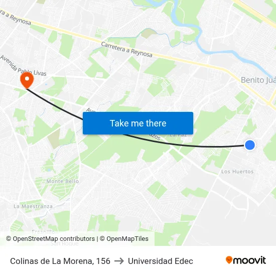 Colinas de La Morena, 156 to Universidad Edec map