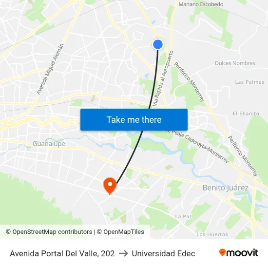 Avenida Portal Del Valle, 202 to Universidad Edec map