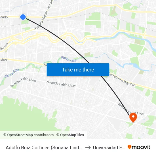 Adolfo Ruíz Cortines (Soriana Lindavista) to Universidad Edec map
