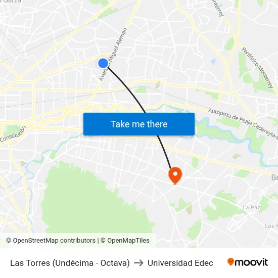 Las Torres (Undécima - Octava) to Universidad Edec map