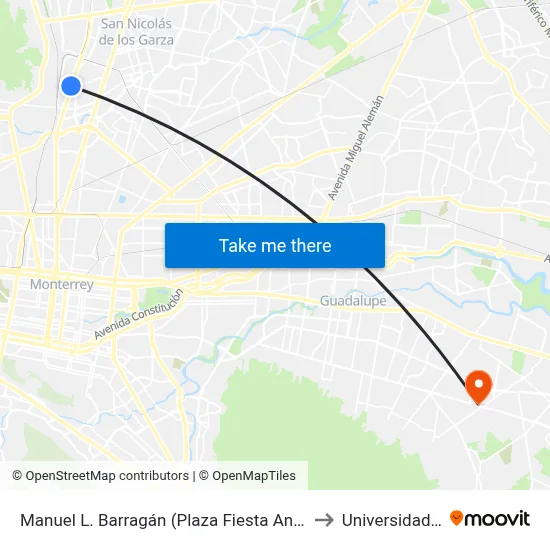 Manuel L. Barragán (Plaza Fiesta Anáhuac Norte) to Universidad Edec map