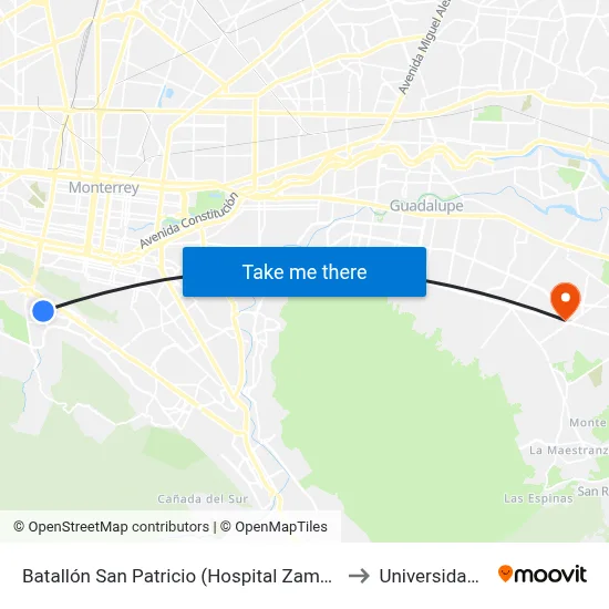 Batallón San Patricio (Hospital Zambrano Hellion) to Universidad Edec map