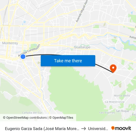 Eugenio Garza Sada (José María Morelos - Juventino Rosas) to Universidad Edec map