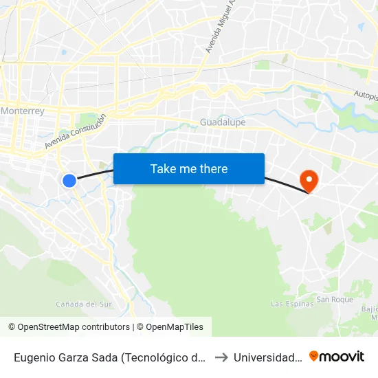 Eugenio Garza Sada (Tecnológico de Monterrey) to Universidad Edec map