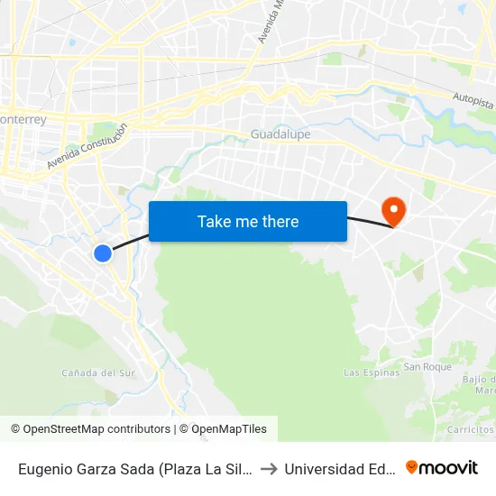 Eugenio Garza Sada (Plaza La Silla) to Universidad Edec map