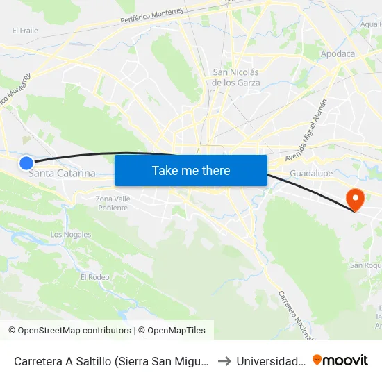 Carretera A Saltillo (Sierra San Miguel - Valencia) to Universidad Edec map