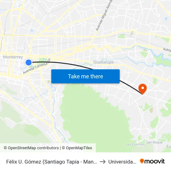 Félix U. Gómez (Santiago Tapia - Manuel M. Del Llano) to Universidad Edec map