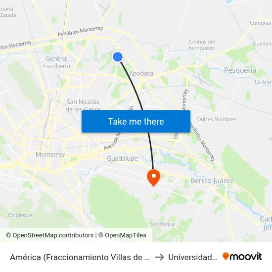 América (Fraccionamiento Villas de Santa Rosa) to Universidad Edec map