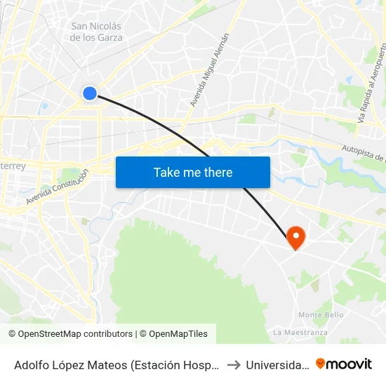 Adolfo López Mateos (Estación Hospital Metropolitano) to Universidad Edec map
