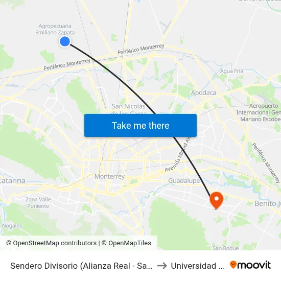 Sendero Divisorio (Alianza Real - San Miguel) to Universidad Edec map