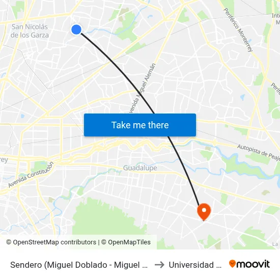 Sendero (Miguel Doblado - Miguel Negrete) to Universidad Edec map