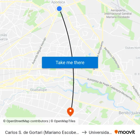 Carlos S. de Gortari (Mariano Escobedo - Porfirio Díaz) to Universidad Edec map