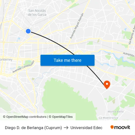 Diego D. de Berlanga (Cuprum) to Universidad Edec map