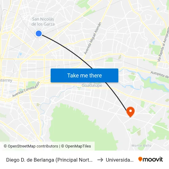 Diego D. de Berlanga (Principal Norte - Yugoslavos) to Universidad Edec map