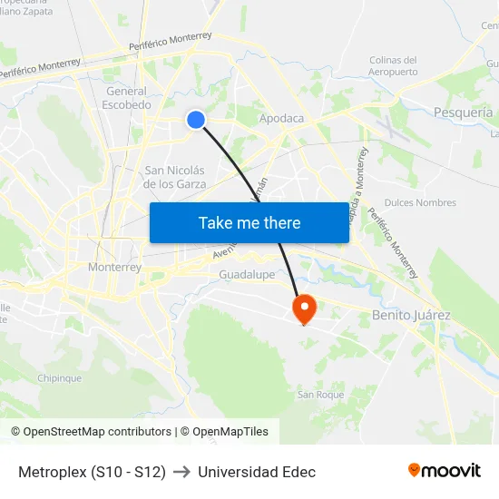 Metroplex (S10 - S12) to Universidad Edec map