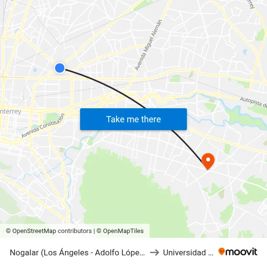 Nogalar (Los Ángeles - Adolfo López Mateos) to Universidad Edec map