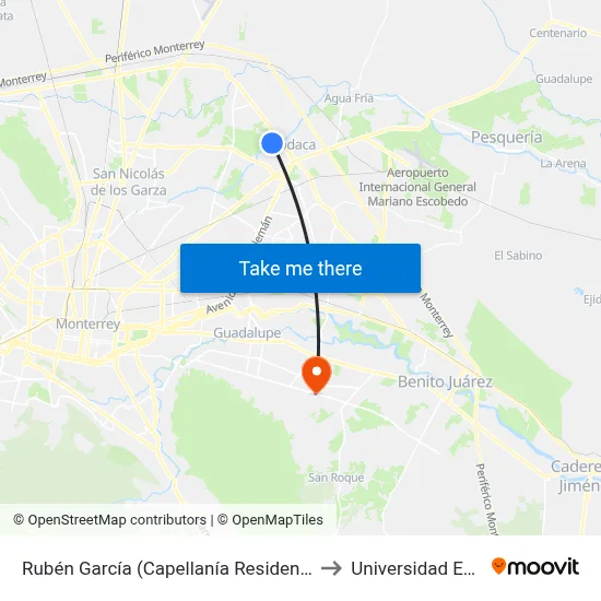 Rubén García (Capellanía Residencial) to Universidad Edec map