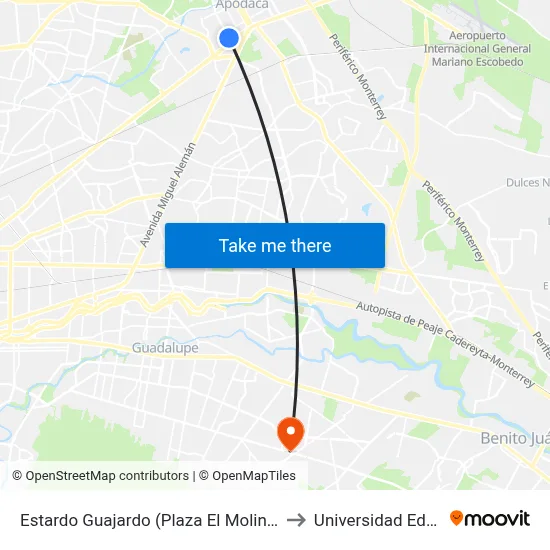 Estardo Guajardo (Plaza El Molino) to Universidad Edec map