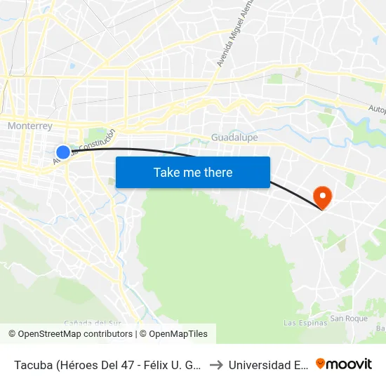 Tacuba (Héroes Del 47 - Félix U. Gómez) to Universidad Edec map