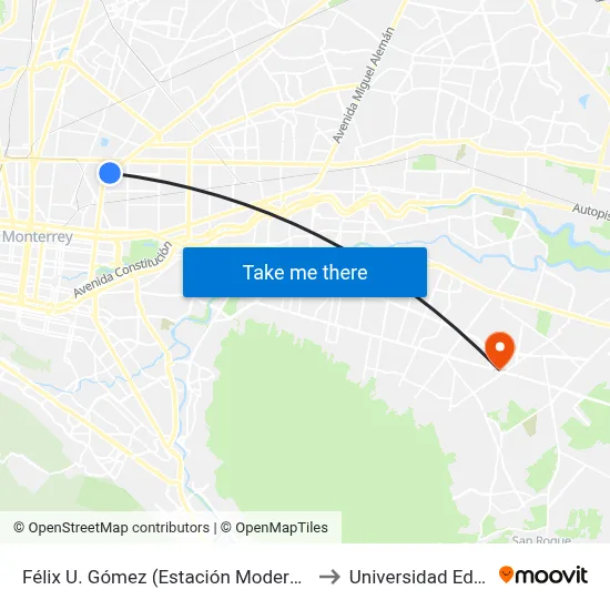 Félix U. Gómez (Estación Moderna) to Universidad Edec map