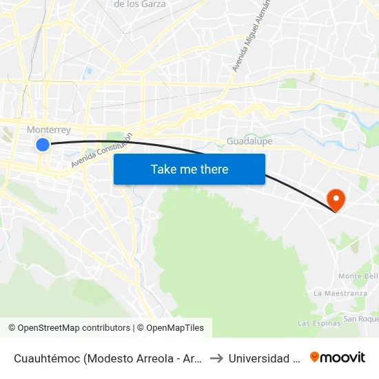 Cuauhtémoc (Modesto Arreola - Aramberri) to Universidad Edec map