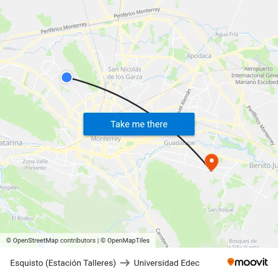 Esquisto (Estación Talleres) to Universidad Edec map