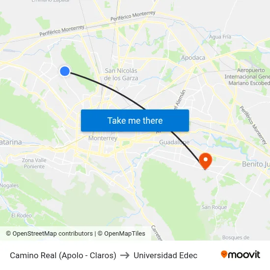 Camino Real (Apolo - Claros) to Universidad Edec map