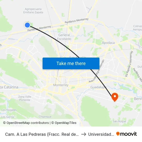 Cam. A Las Pedreras (Fracc. Real de Los Agaves) to Universidad Edec map