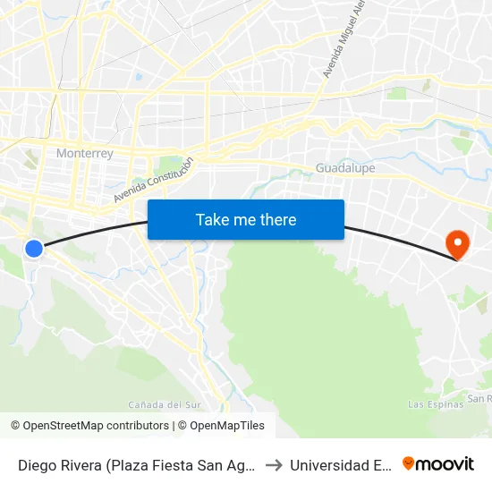 Diego Rivera (Plaza Fiesta San Agustín) to Universidad Edec map