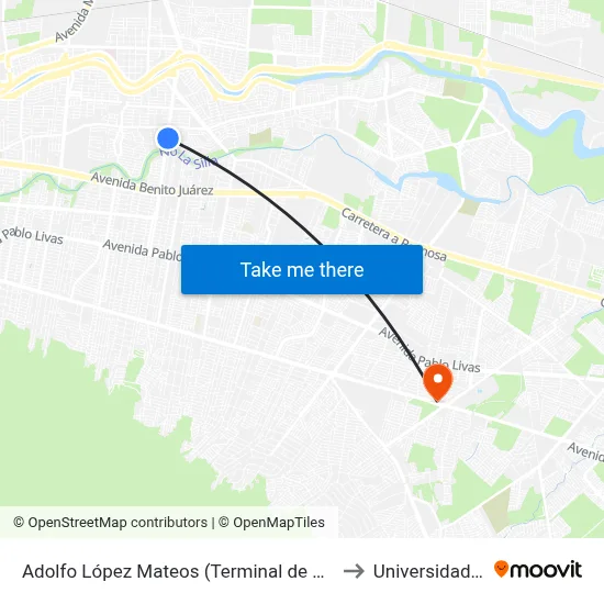 Adolfo López Mateos (Terminal de Grupo Trees) to Universidad Edec map