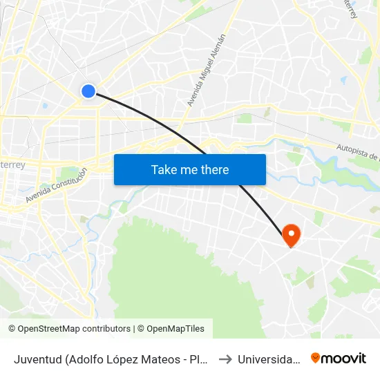 Juventud (Adolfo López Mateos - Plan de San Luis) to Universidad Edec map
